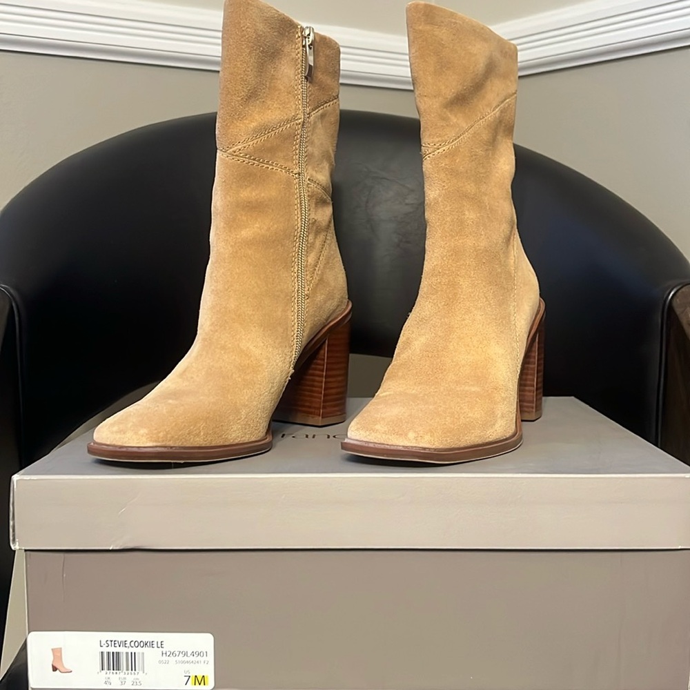 FRANCO SARTO STEVIE SIZE 7 SUEDE MID CALF BOOTs BOOTIE BEIGE TAN CREAM WORN ONCE